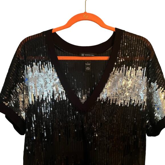 INC International Concepts V-neck Shirt Top Sparkly Semi-sheer L Holiday Party - Picture 2 of 8